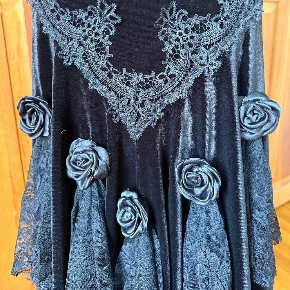 Gothic Victorian Visual Kei Velvet & Lace Black Rose Fury Mermaid Long Skirt - Picture 4 of 8